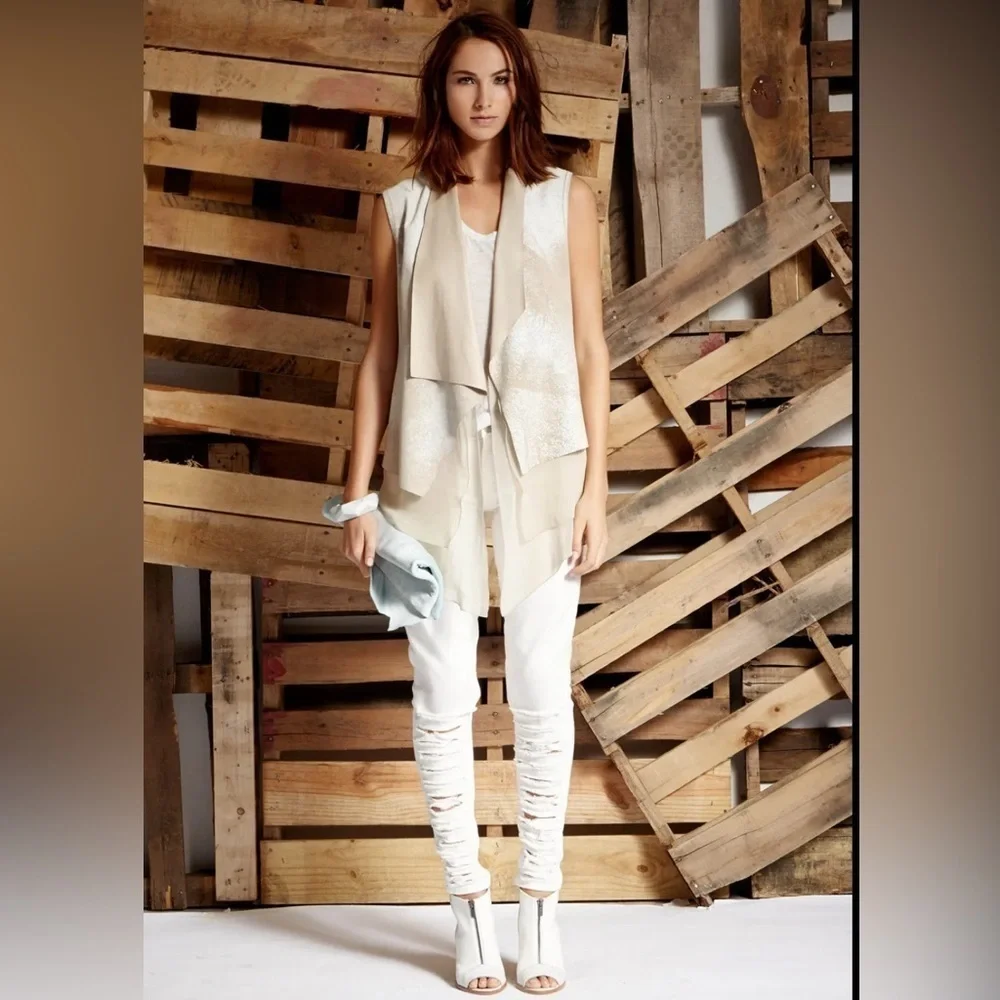 Elie Tahari Betsy Distressed Leather & Silk Vest - Luxury Meets Edgy Elegance